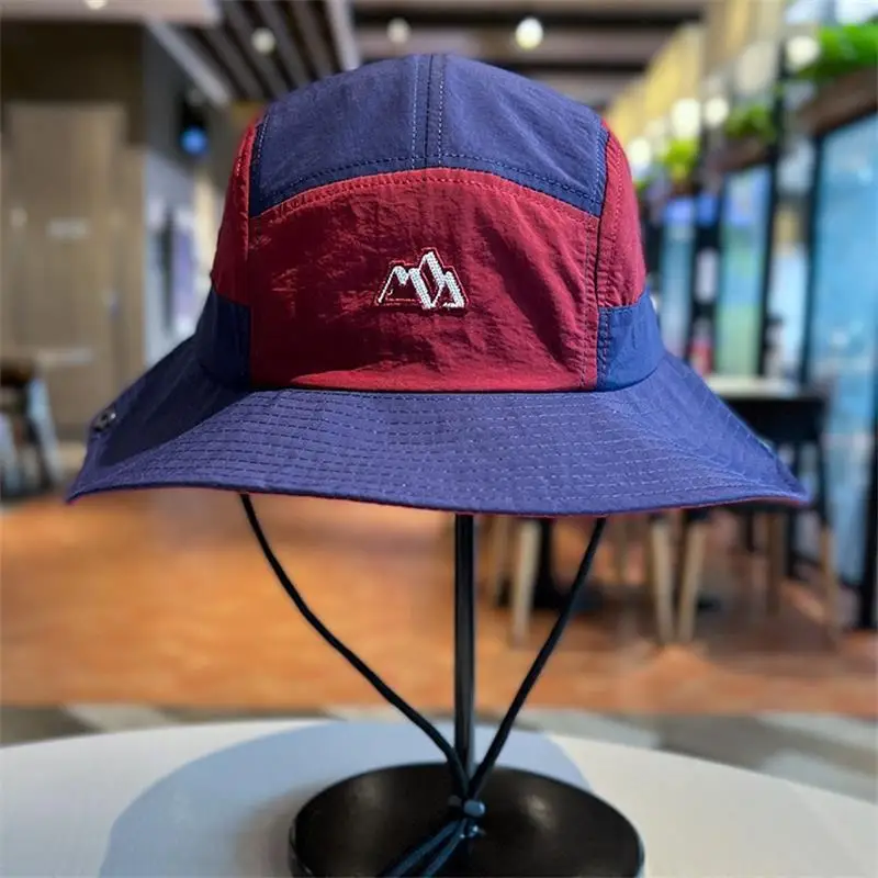 Outdoor Bucket Sun Hat Men Women Wide Brim UV Protection Cotton Hat Chin Strap Fisherman Hat Outdoor Hiking Fishing Camping
