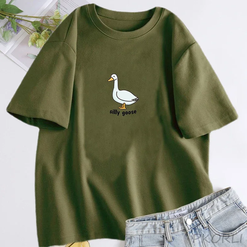 Silly Goose T-Shirt Women Trendy Unisex T Shirt Summer Cotton Short Sleeve Fuuny Goose Tshirts Tops Unisex Aesthetic Clothing