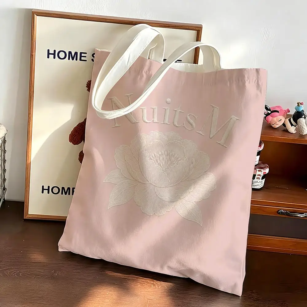 NuitsM Embroidery Floral Storage Bags Canvas bags are suitable for going to class, shopping, gifts, and commuting