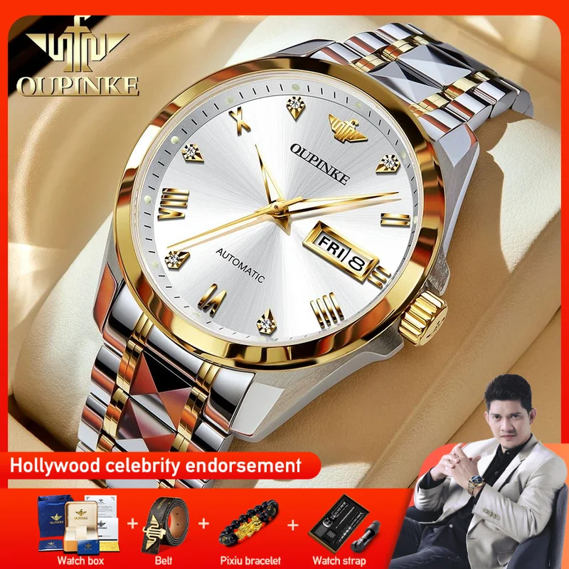 

OUPINKE 3171 Mens Watch Top Brand Automatic Mechanical Watch Reloj WaterProof Luminous Sports Day Week Watches Luxury Men Gifts