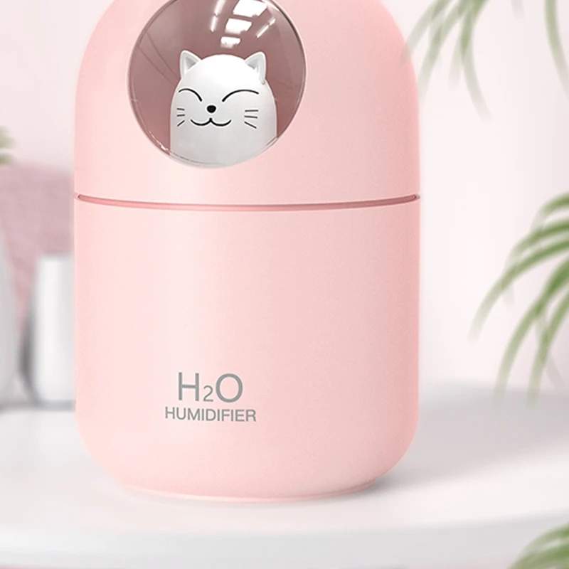 300 مللي USB مرطب الهواء صانع ضباب رائع مبيد مع مصباح ملون لطيف القط ناشر رائحة صغير المرطب الوردي