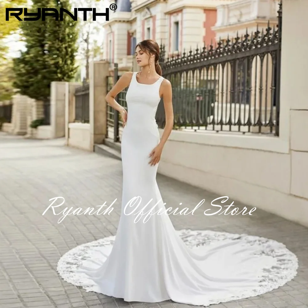 Ryanth White Mermaid Scoop Court Train Satin Exquisite Wedding Dresses 2024 Elegant vestido de noiva brautkleider robe de mariée