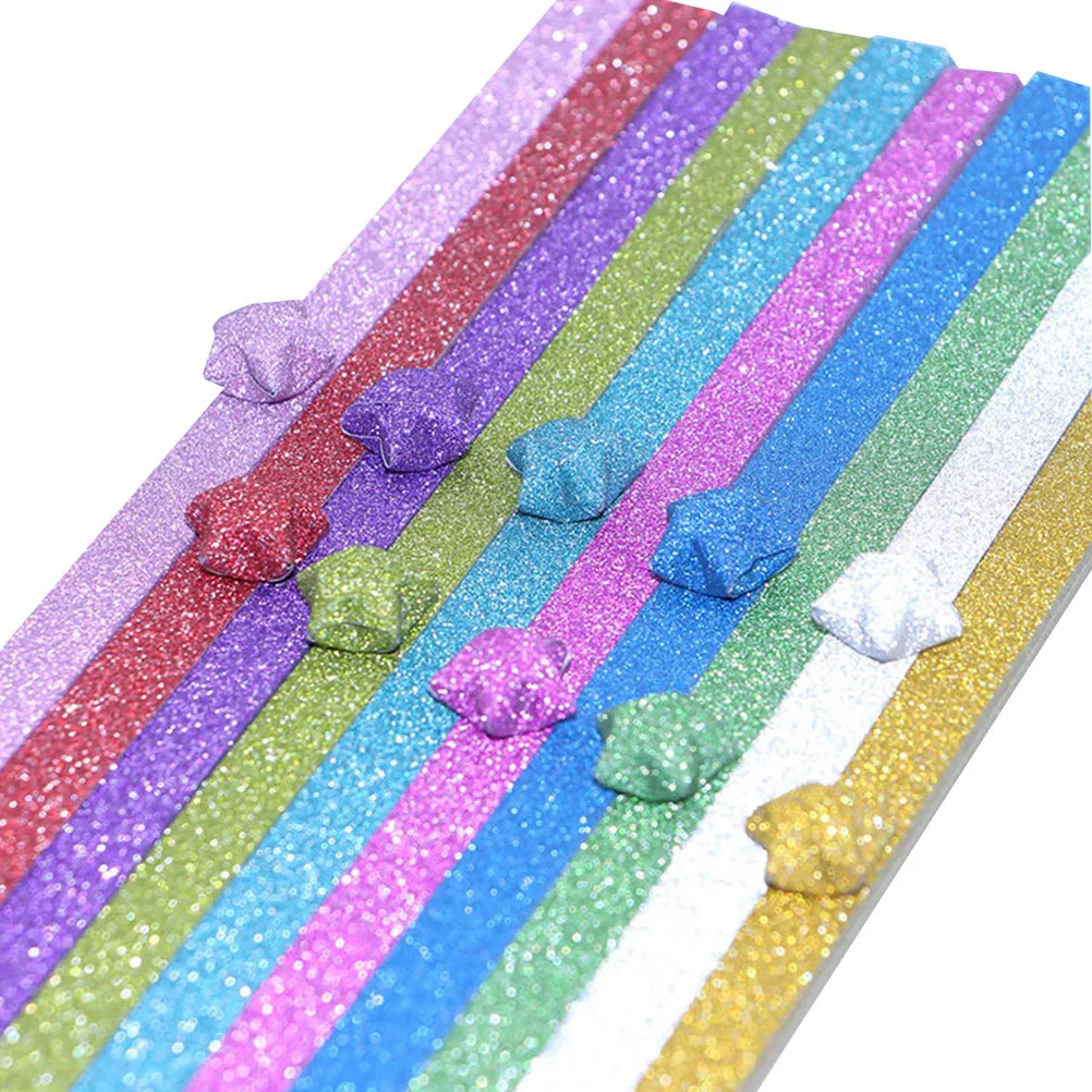20Pack Rainbow Star Folding Paper Glitter Colorful Five Star Paper DIY Craft for School Teacher Handcraft Projects