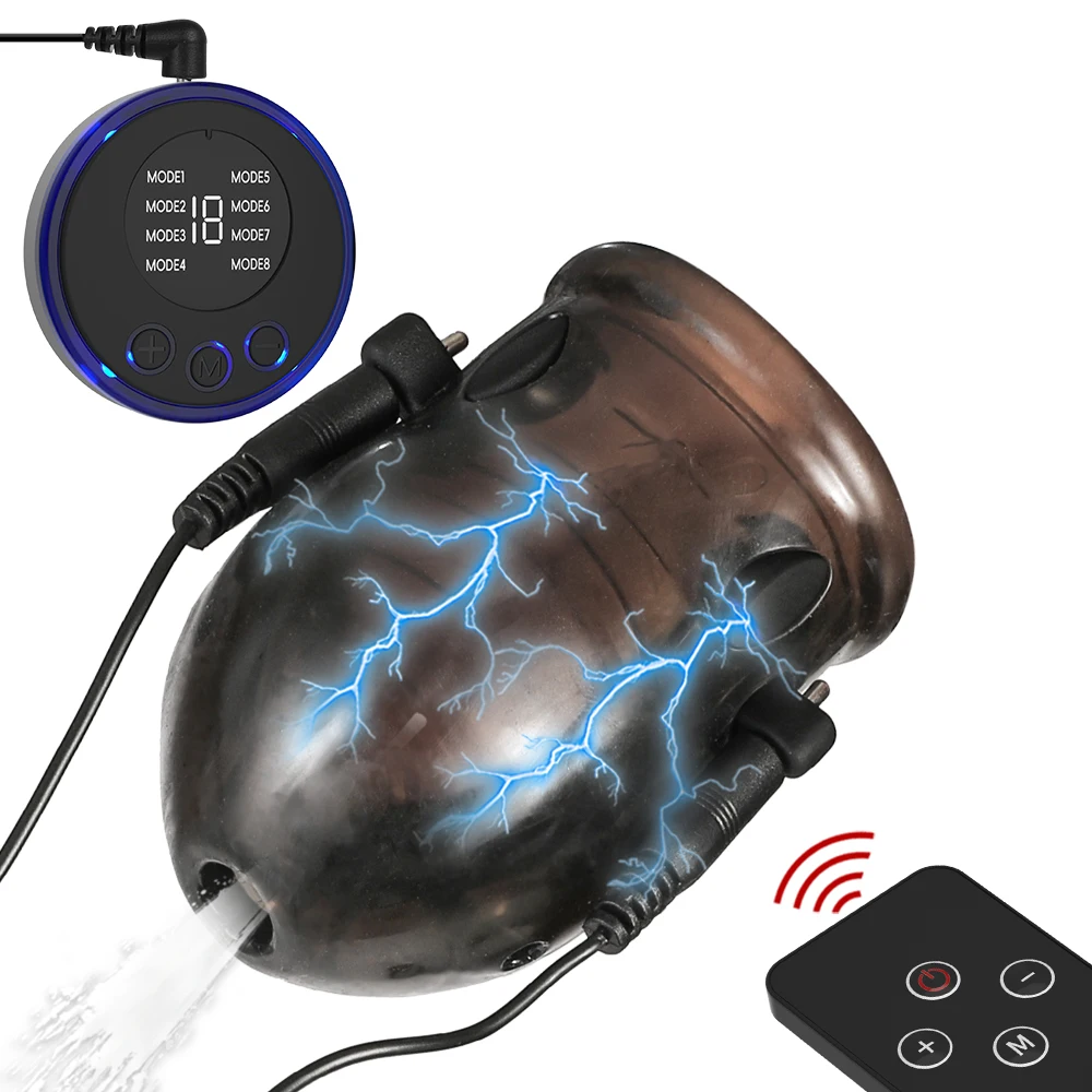 Choque elétrico masculino pênis bloqueio galo anel ereção atraso ejaculação eletro choque pênis anel reutilizável cockring adulto brinquedos sexuais