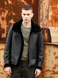 New 2024 Men's Winter Coat Natural Real Sheepskin Leather Jacket for Male Thick Wool Liner with a Hood Black Plus Size XXXXXXXXL