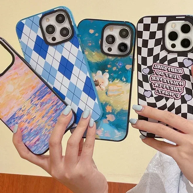 

Creative Oil Painting Graffiti 2.0 Version Acrylic Upgrade Border Phone Case Cover for IPhone 11 12 13 14 15 16 Pro Max Case