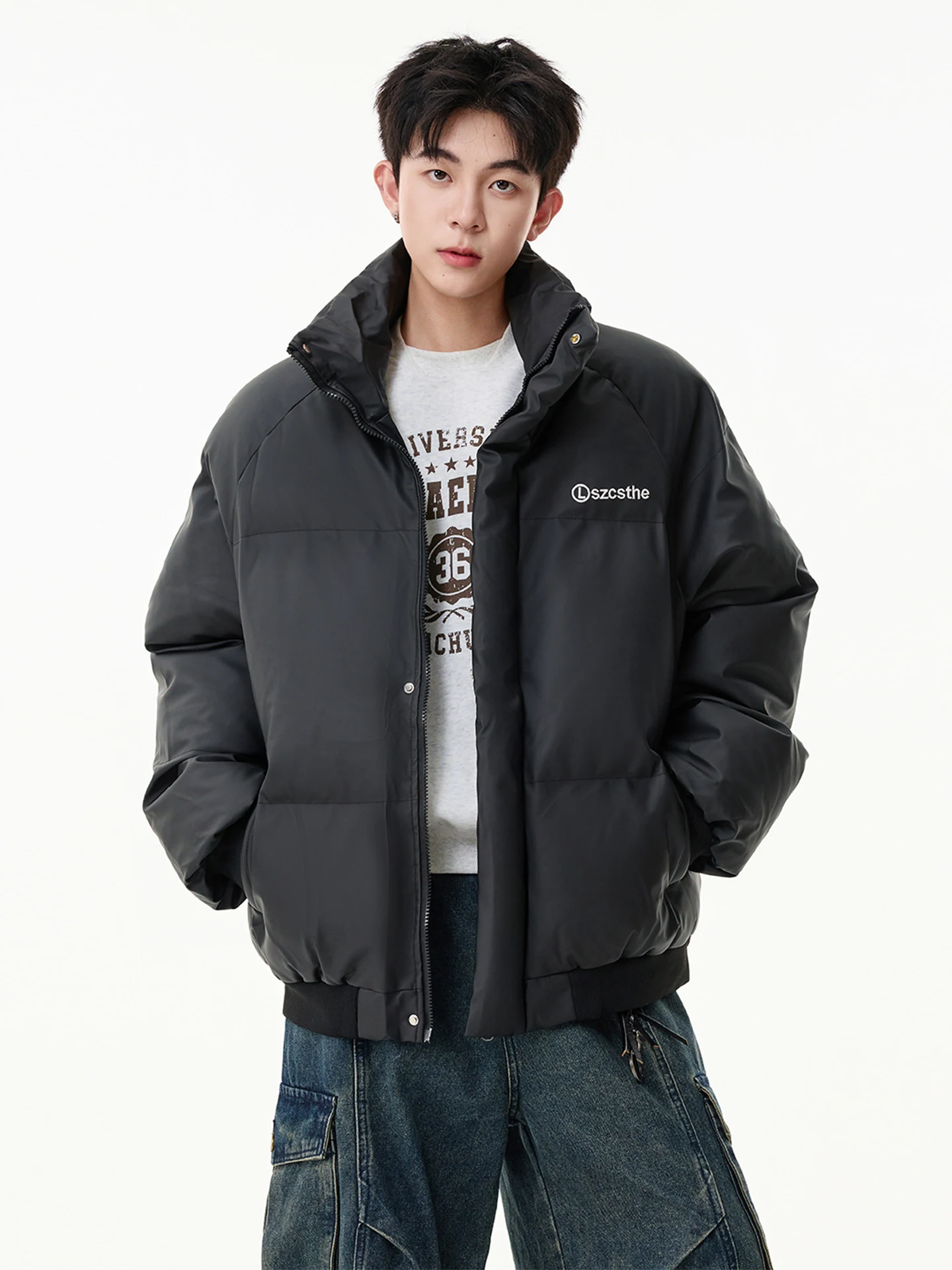 

aoples Winter Men's American Sle Casual PU Leather Cotton Jaet Loose Fit Heavyweight Outerwear Youth Faion Warmth