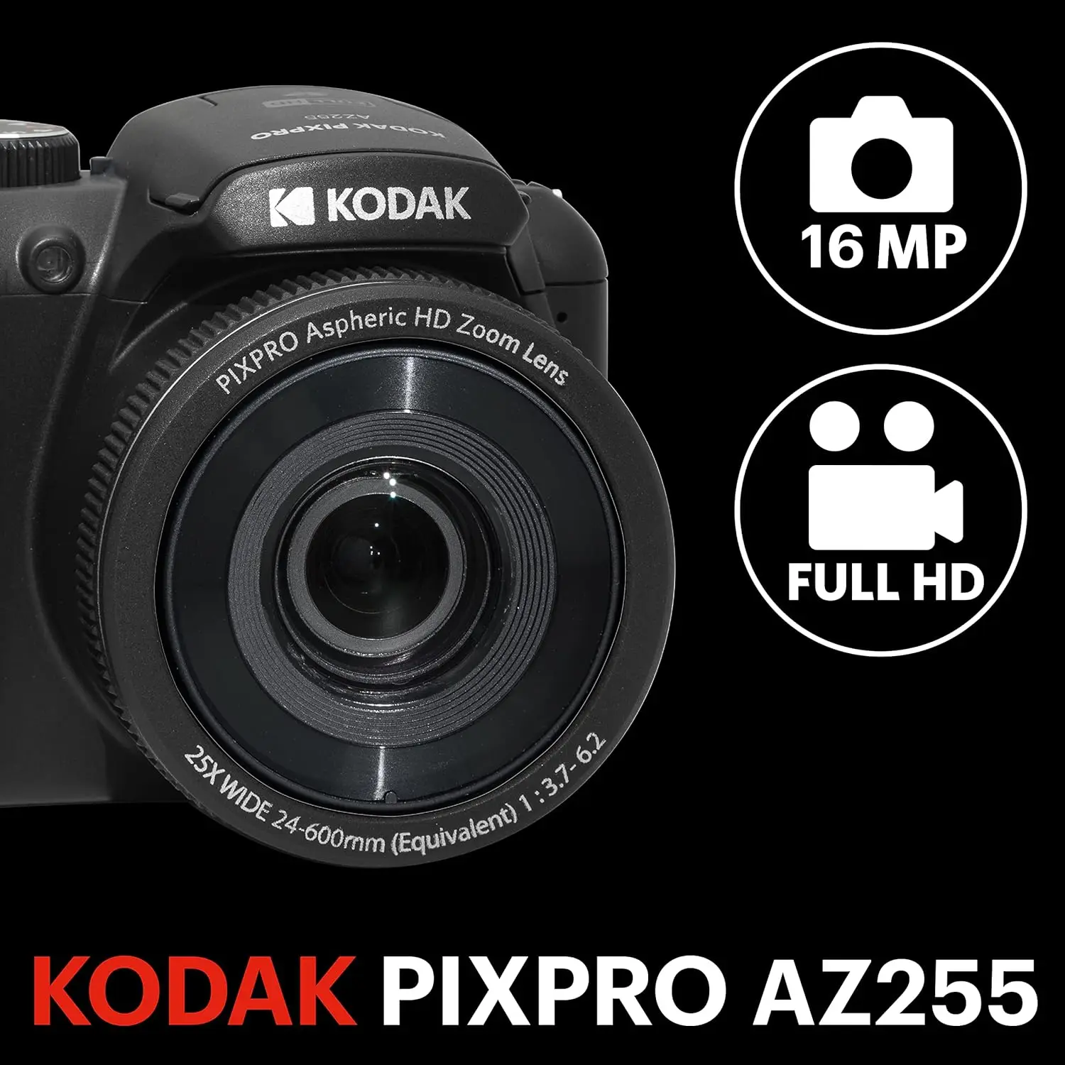 Original KODAK PIXPRO AZ255 Digital Camera 16MP 25X Optical Zoom 24mm Wide-Angle OIS 1080P FHD Video 3