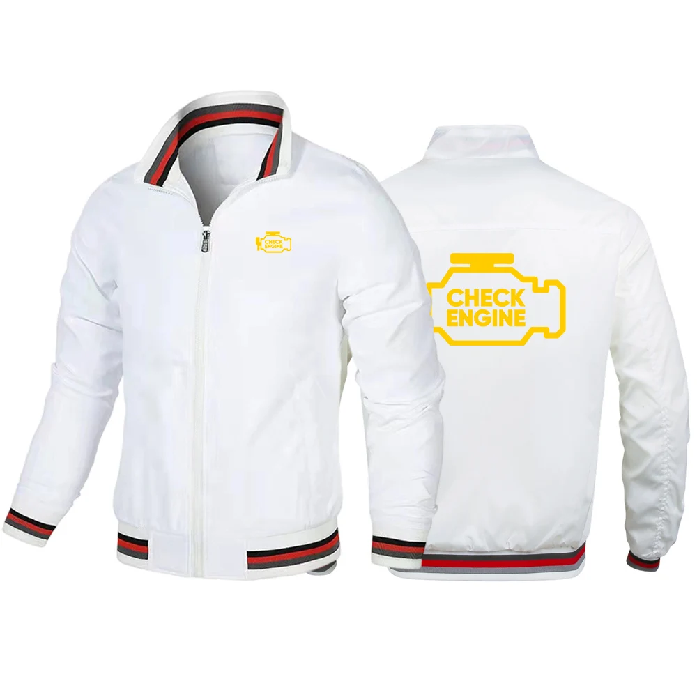 Mechanic Auto Repair Check Engine Light Print 2025 Spring Autumn Men Striped Zipper Jacket Fashion Sports Windproof Slim Coat