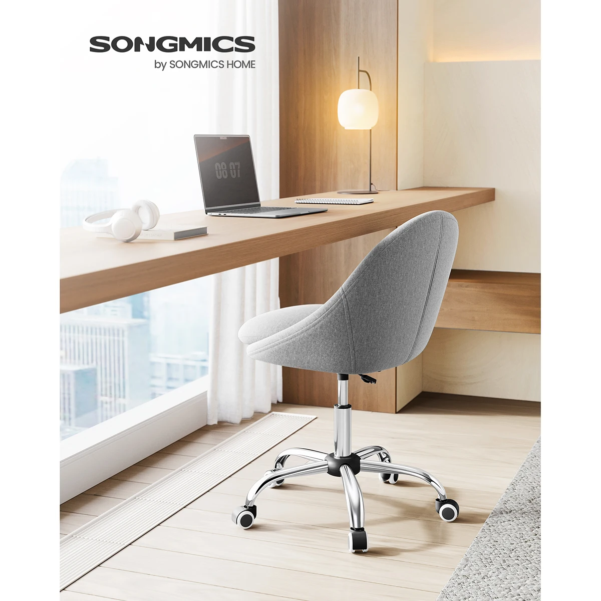 SONGMICS Study Chair, Swivel Plush and PU Chair with Foam Padded, Adjustable Height，Study, Bedroom