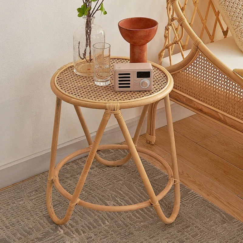 Japanese ins rattan glass Internet celebrity small coffee table simple modern creative side table sofa side cabinet