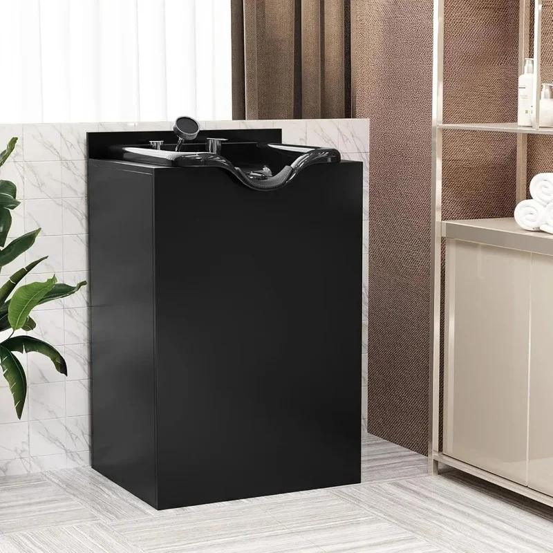 Shampoo Bowl with Cabinet, Salon Wet Station and Sprayer Faucet, Portable Hair Wash Sink for Beauty Spa Barb