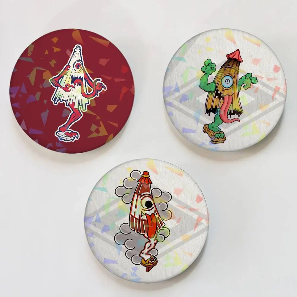 Cartoon Peeking Kasa Obake JAP Badges Round Laser Badge Brooch Backpack Accessories