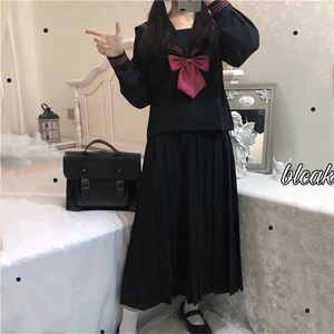 الزي المدرسي الياباني للفتيات والنساء زي بحار JK S-2XL مجموعات أساسية من الكرتون الأسود الداكن أعلى 6 مبيعات للزي البحري - رقم 5