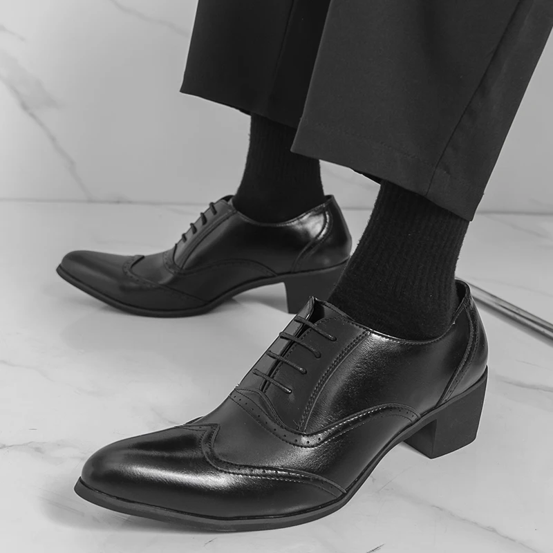 Men's casual leather shoes Gentleman Classic British Style Work leisure party Black brown adult suit Hot selling New versatile view 6