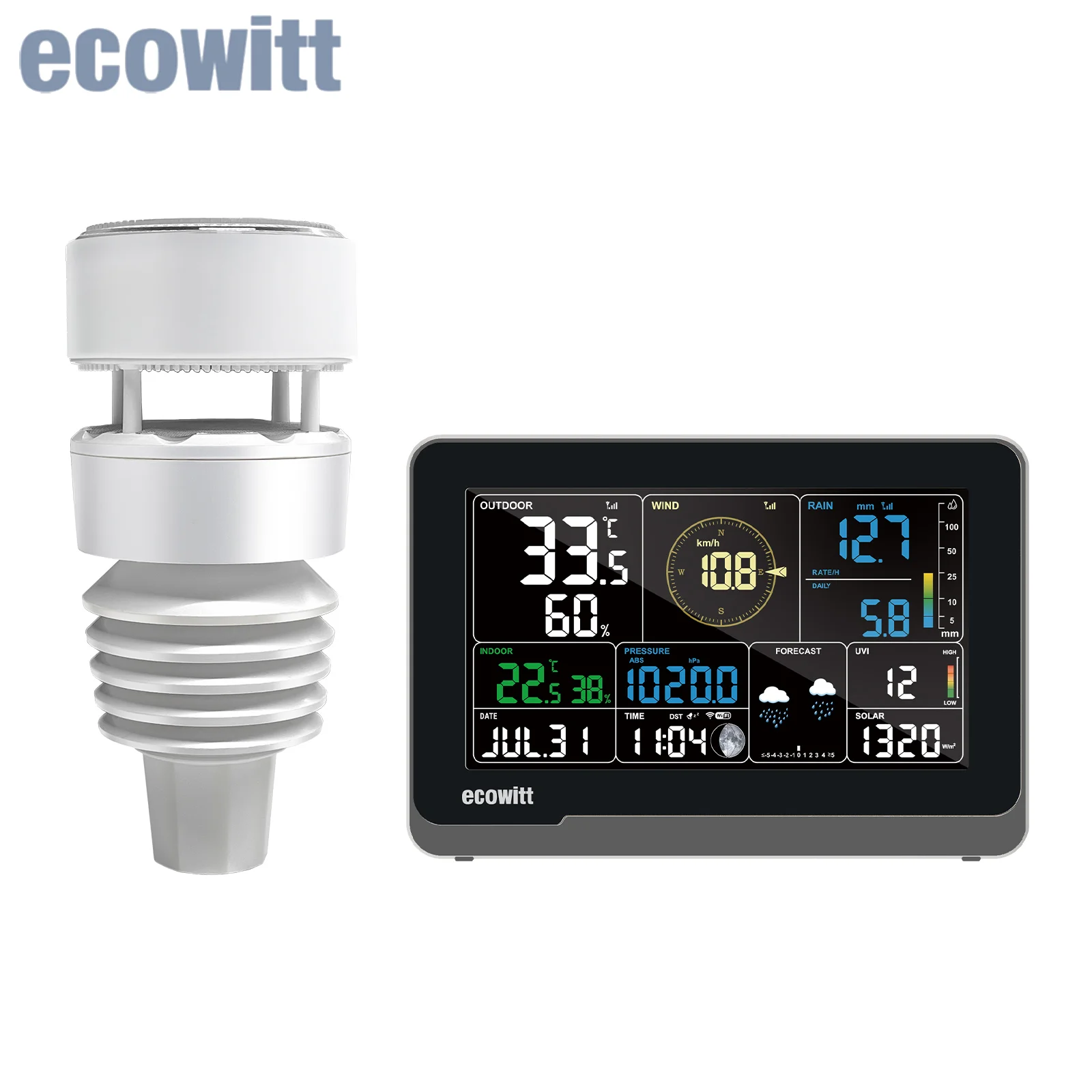 Ecowitt WS3901 Wifi Weather Station, Measures Temperature Humidity Wind Speed/Direction Precipitation UV Light, Supports IoT