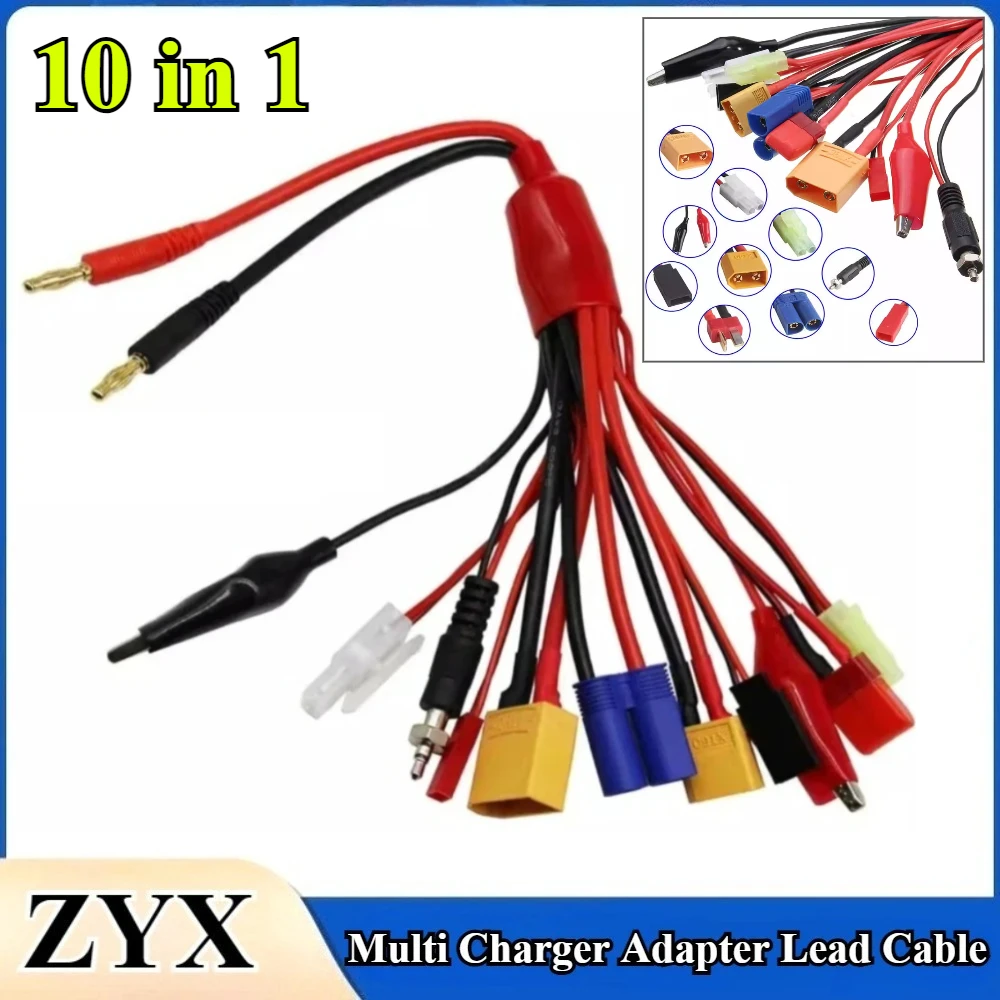 

1Pcs 10 in 1 RC Lipo Battery Multi Charger Adapter Lead Cable 4.0mm Banana Plug to JST/T-Plug/XT60/XT90/EC5 for Toy XT60, XT90