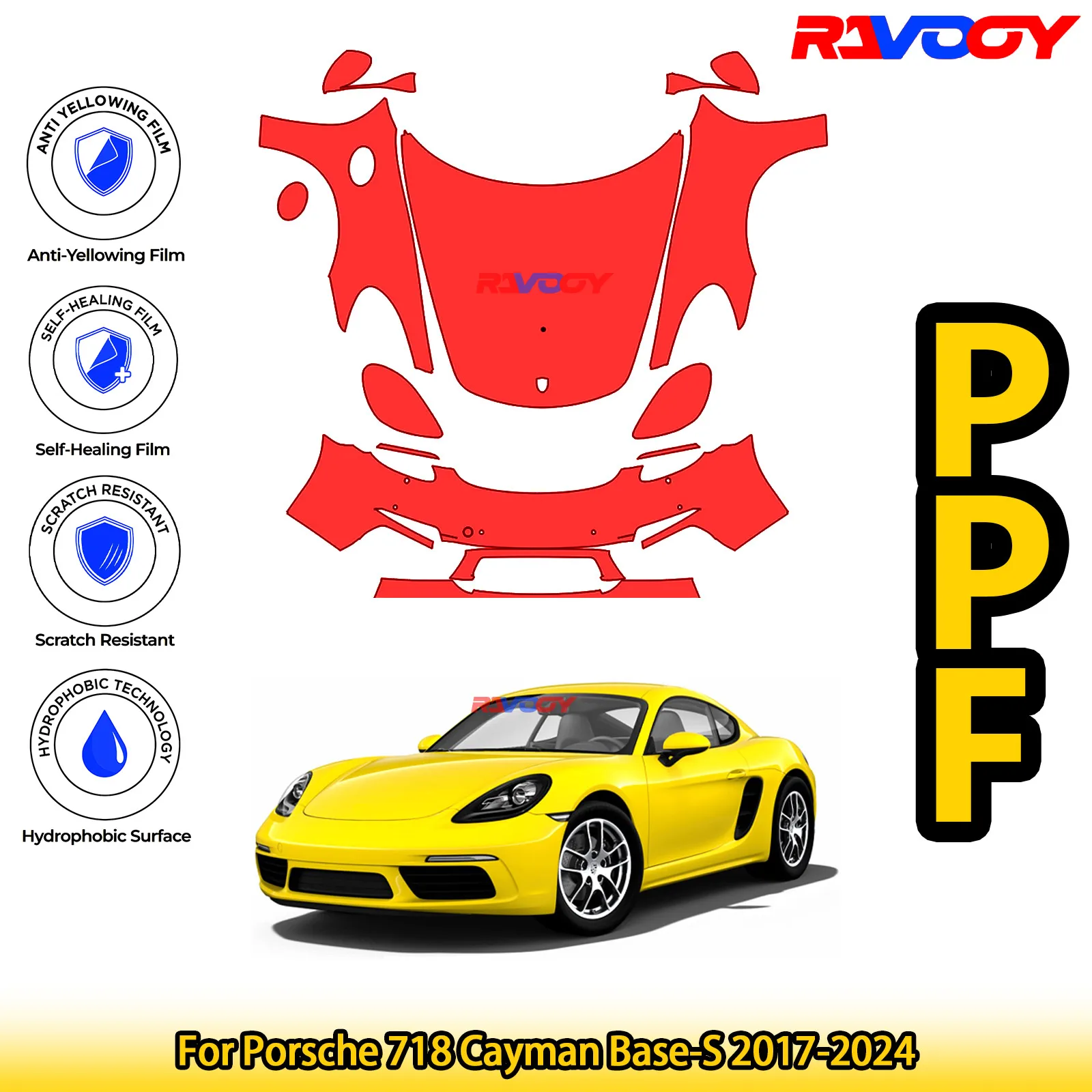 

For Porsche 718 Cayman Base-S 2017-2024 Glossy Matte Black Precut front PPF Kit Paint Protection Film