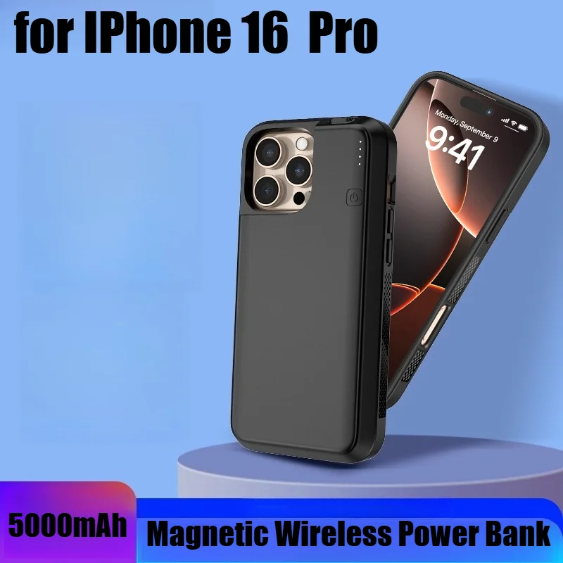 5000mAh Magnetic Power Bank with USB-C Output for IPhone 16  Pro - Portable Back Clip Battery Pack with Fast Charging