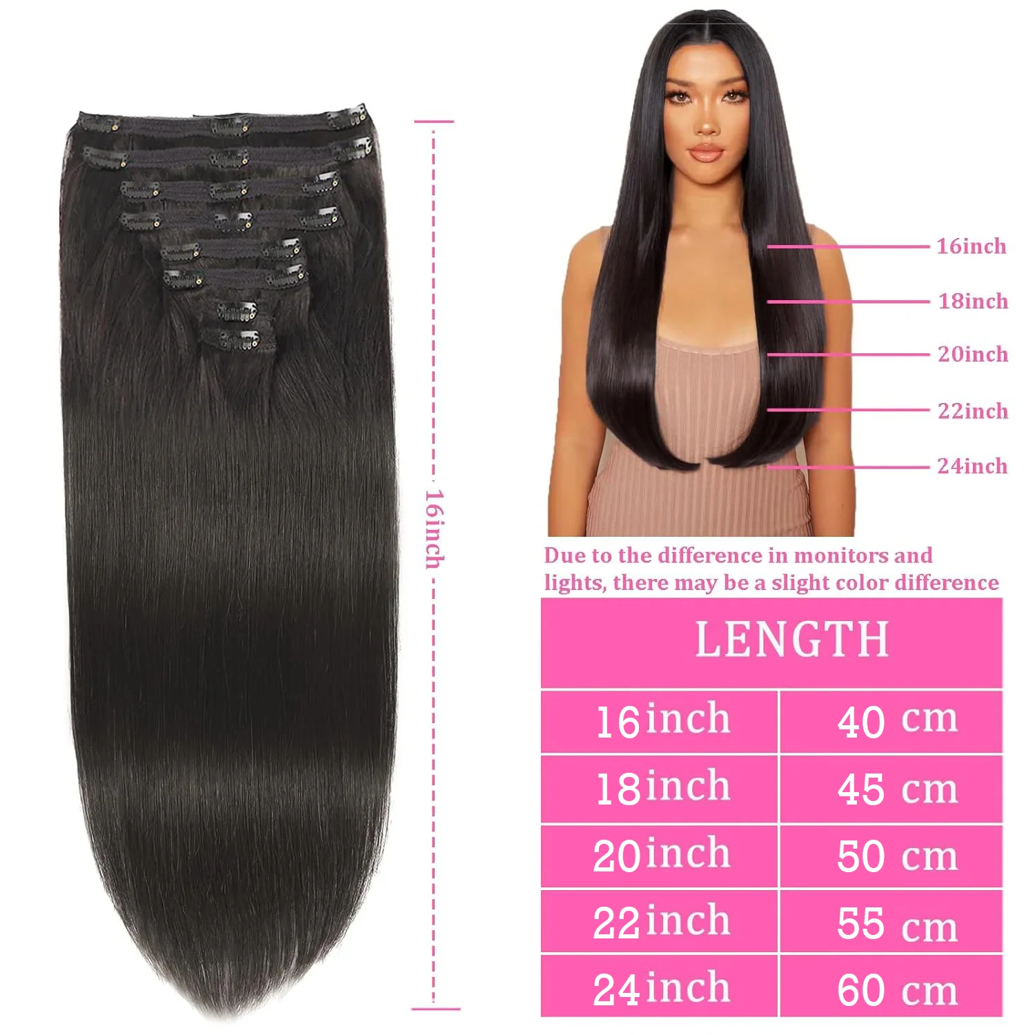 Extensiones naturales de cabello humano Real con Clip recto para mujeres negras, extensión de cabello brasileño de cabeza completa