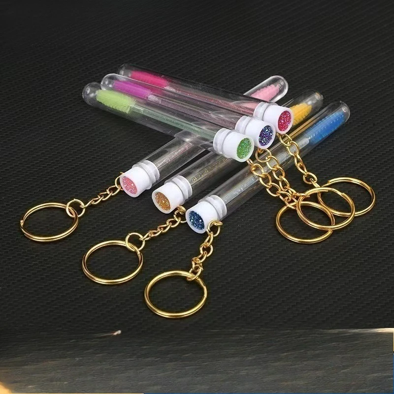 10pcs/Lot Eyelash  Lash Brush In Clear BrushesTubes With KeychainContainer Disposable Eyelash Extension Mascara Wands With Case
