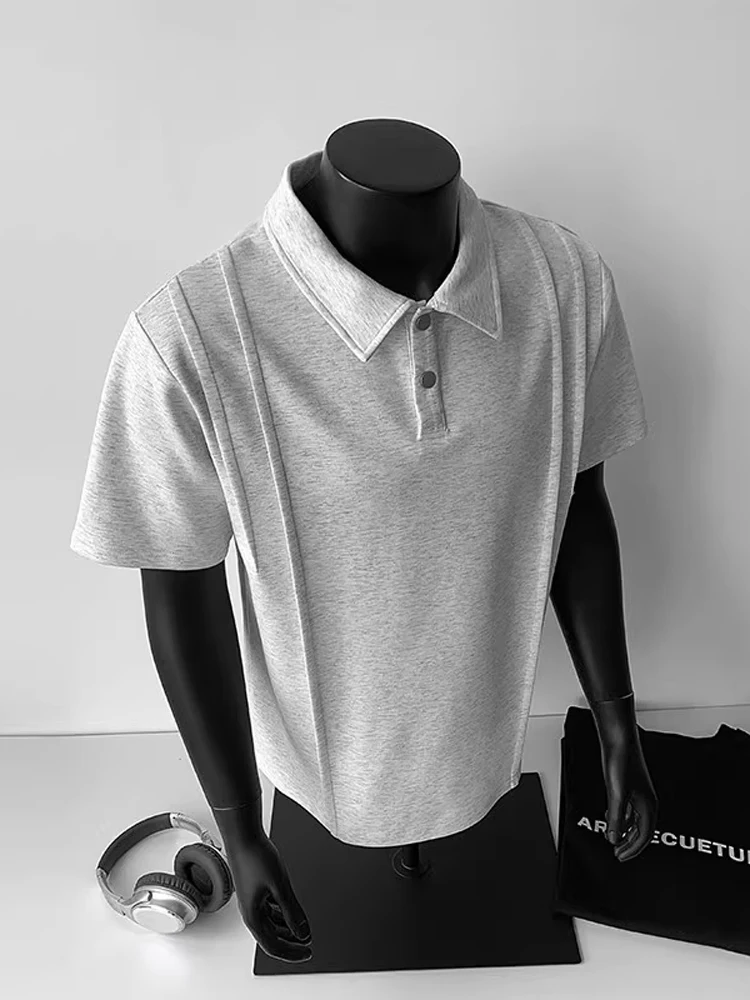 ay Deconstructed oulder irt ort Sve Men's T-irt Summer High-End Design Sense Turn-down Collar Heavy f Sl...