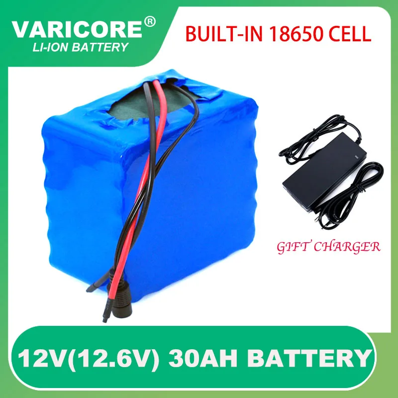 VariCore 12V 30Ah 3S12P 11.1V 12.6V High-power Lithium Battery Pack for Inverter Xenon Lamp Solar Street +12.6V 3A Charger