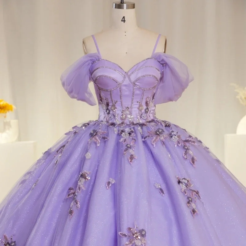 Angelsbridep-vestido De quinceañera para mujer, traje elegante con apliques De cuentas, color lila, para fiesta De graduación, 2025