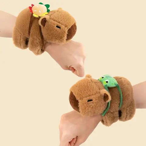 사랑스러운 Capybara 동물 슬랩 스냅 랩 팔찌 팔찌 봉제 인형 동물 Kawaii Capybara 핸드 링 팔찌 아이 재미 있은 장난감