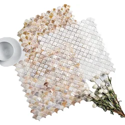 1pcs Fish Scale Fan Dyed Shell Mosaic Tile Art Wall Sticker Decoration for DIY Showroom Bathroom Porch Living Room Background