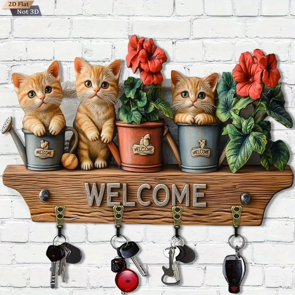 Warm Cat House 2D Wooden Multi-Functional Key Holder for Walls Porches Rooms And Villas All-Season Decorative Pet Accessory