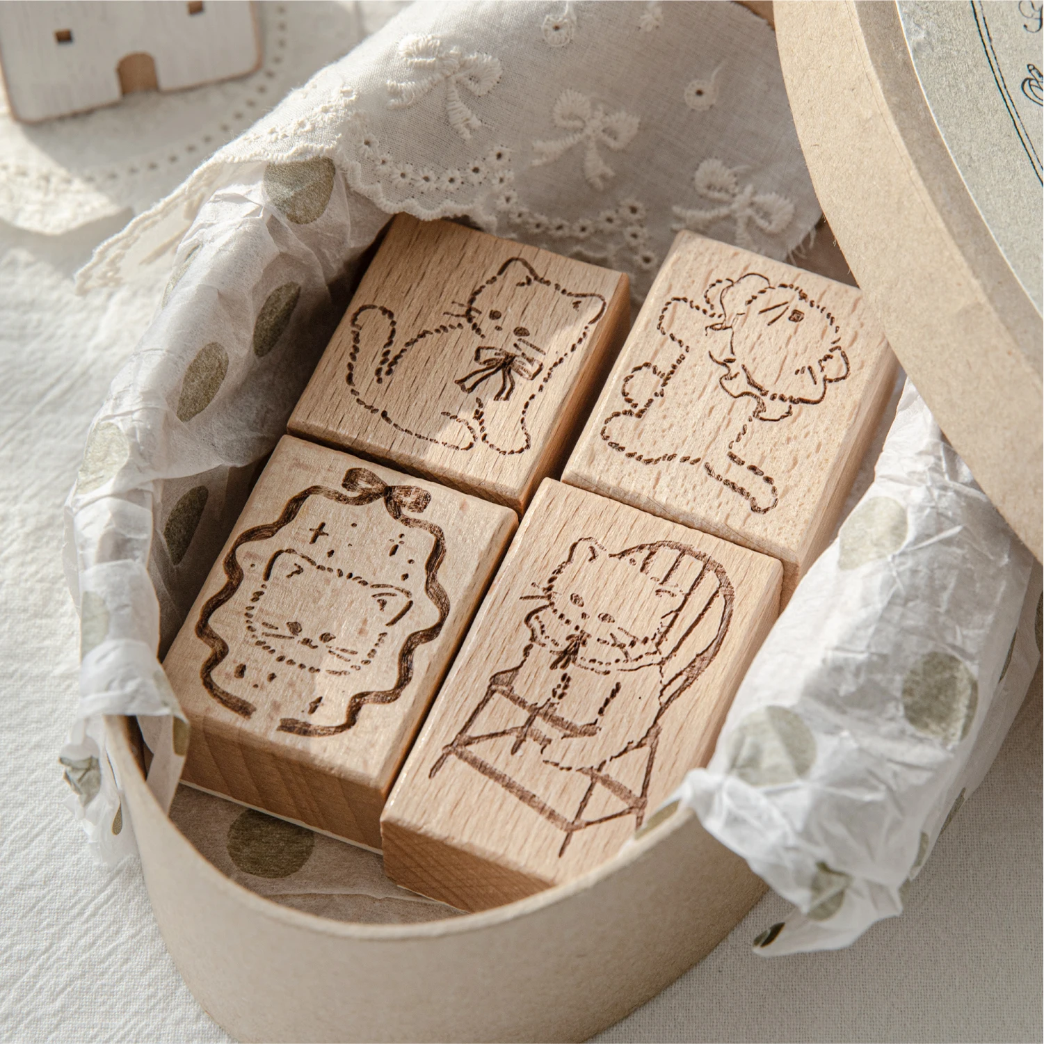 Cartoon Cute Cat Wood Stamp for DIY Hobby Stationery Craft Supplies Scrapbooking Card Making Decoration Seal Material
