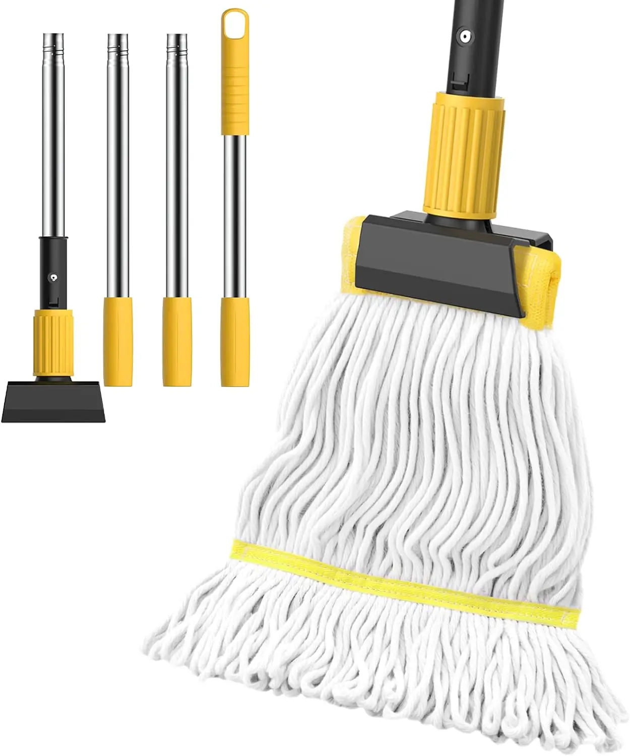 Heavy Duty Wet Mop for Floor Cleaning, Commercial Industrial Cotton with Stainless Steel Handle for Home Kitchen Bathroom Garage
