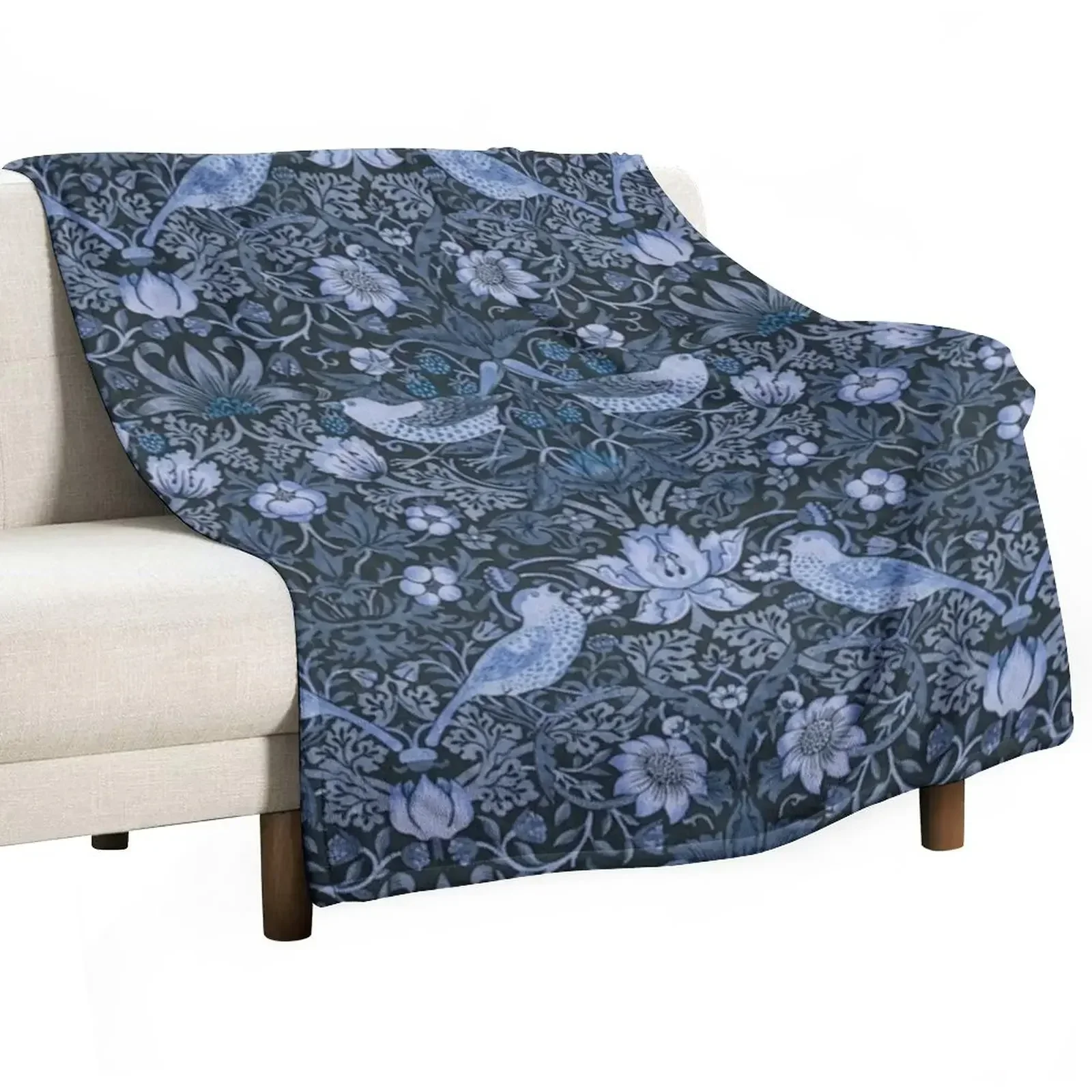 

William Morris - strawberry thief, blue Throw Blanket Decorative Beds Weighted Blankets