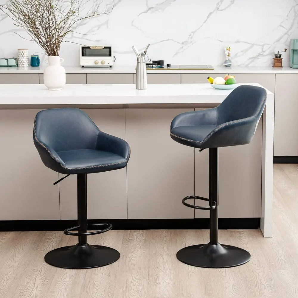 

Swivel Bar Stools Set of 2, Adjustable Faux Leather Counter Height Bar Chairs with Back Support and Footrest, PU Upholstered fo