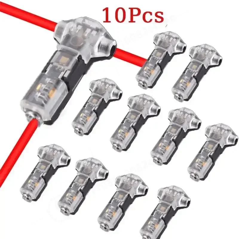 10Pcs T Type 1 Pin Low Voltage Wire Connector, Quick Solderless Wire Splice Connector, T Tap Wire Connectors, No Stripping