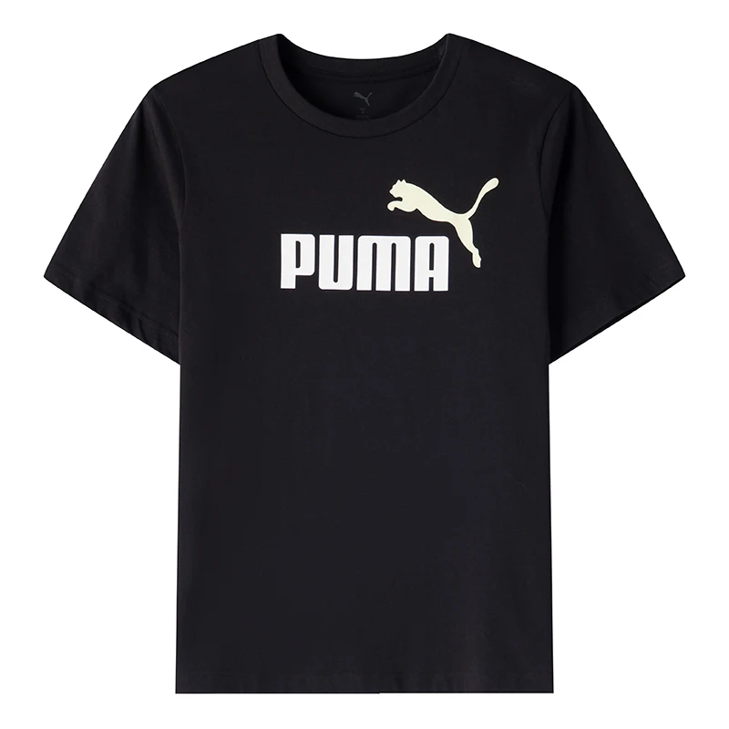Puma black short-sleeve couple's sports t-shirt, round neck, loose fit, breathable, half-sleeve cotton top 688948-61