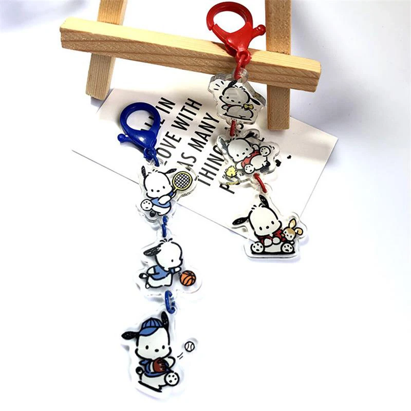 Cartoon Sanrio Anime Toys Doll Cute Pochacco Keychain Bag Acrylic Pendant Keyring Hanging Ornaments Girly Heart Accessories Gift