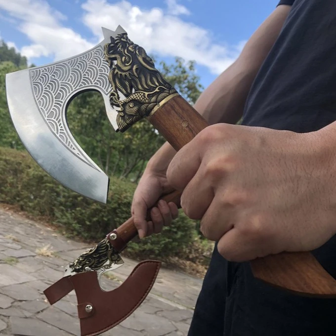 New Hand-forged High-quality Dragon Scale T actical Axe Convenient Outdoor Camping Axe Household Firewood Splitting Tool