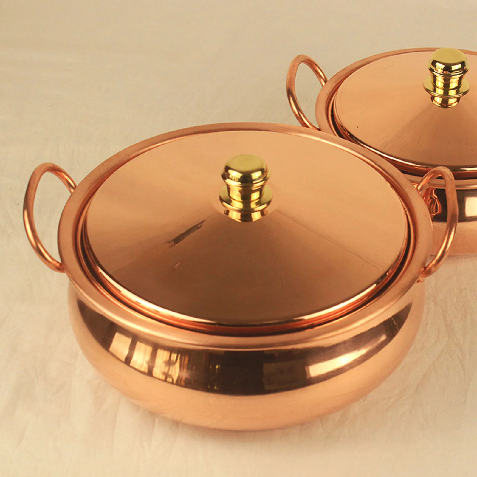 18cm-26cm Pure Copper Shabu Pot Household Handmade Binaural Cooking Pot Compatible Induction Gas Stoves Cookware with Cover