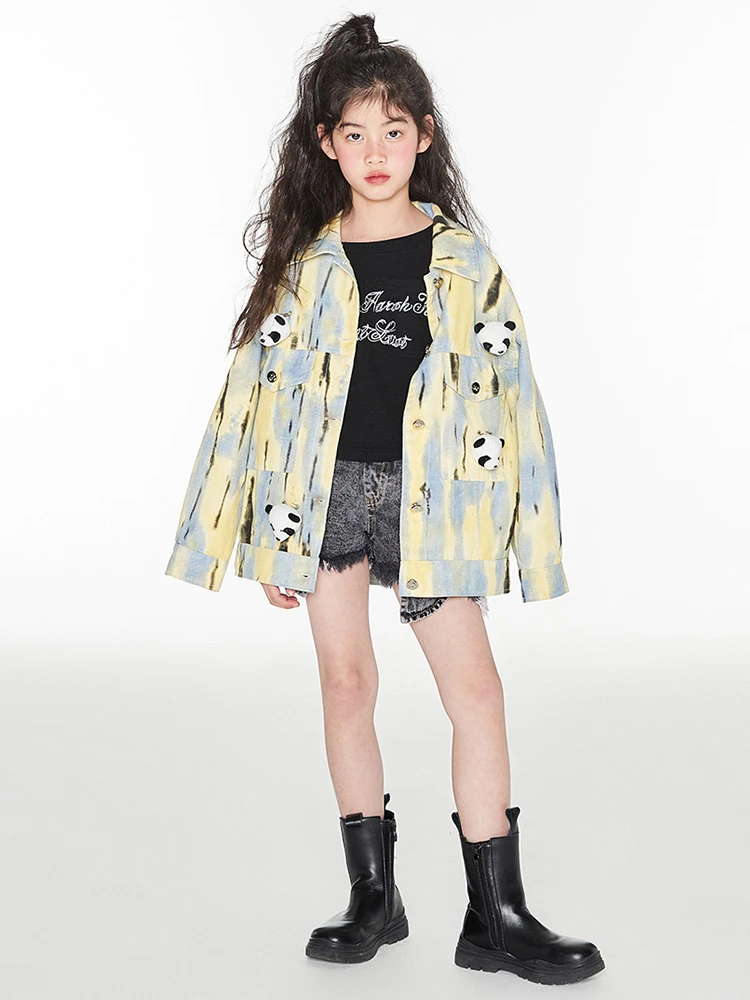 Baby Girls Outerwear Coat 100% Cotton Denim Cartoon Panda Cute 5T 14Y Kids Clothing 2022 Spring Autumn Single Breasted 165cm