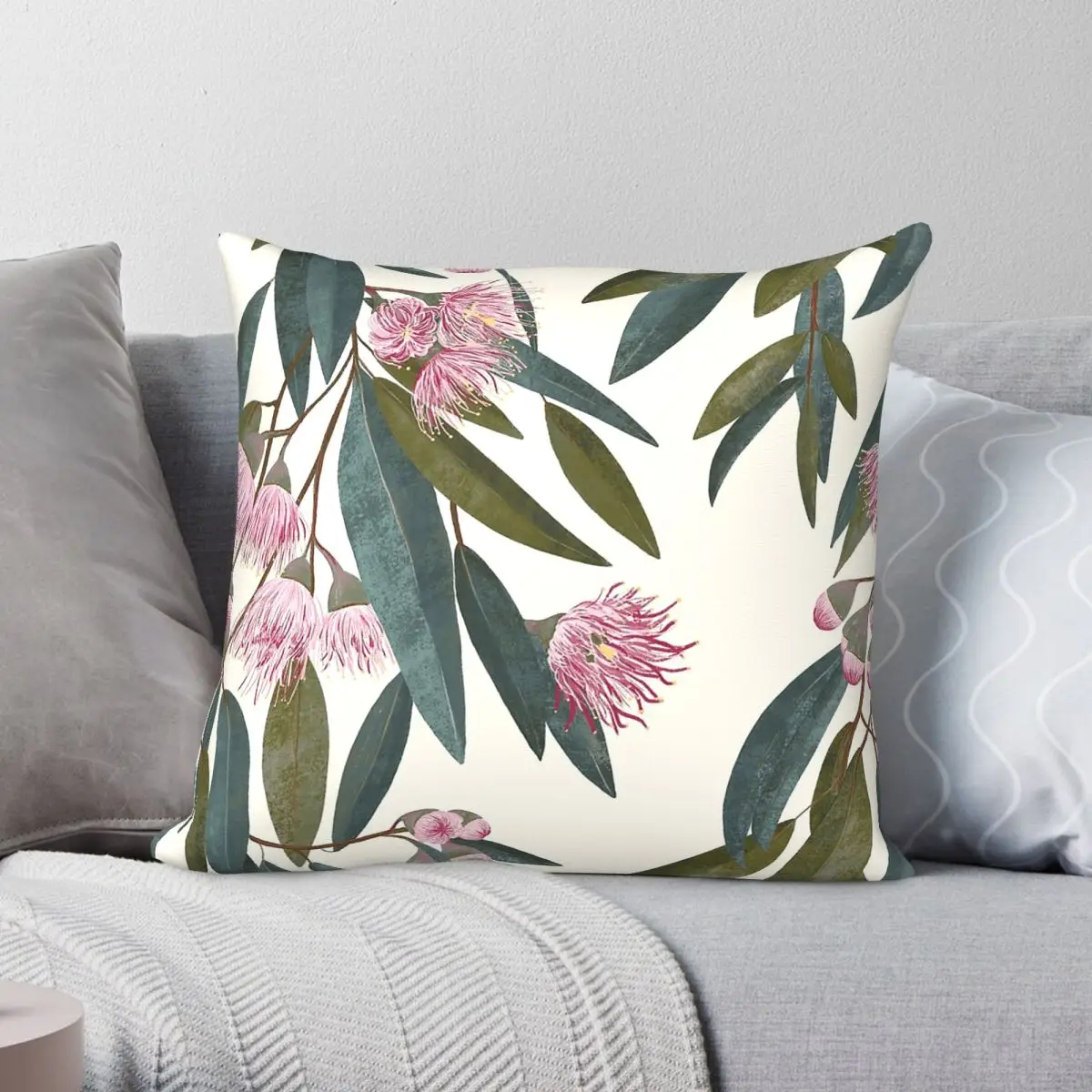Pink Australian Eucalyptus Square Pillowcase Polyester Linen Velvet Pattern Zip Decor Pillow Case Sofa Cushion Cover 18