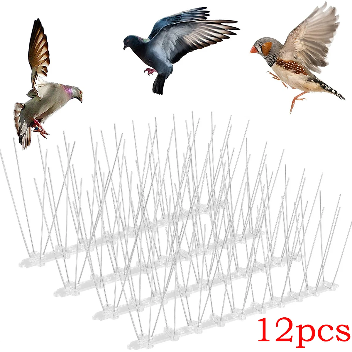12Pcs Pigeon Spikes Stainless Steel Bird Repeller Set Deterrent Seagull Repeller Pest Control Garden Balcony Thorn Nail Kit