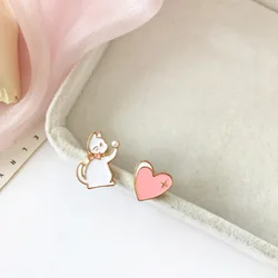 Asymmetric Animal Cat Love Heart Earrings Lovely Grey Mouse&Cheese Rabbit&Flower Ear Stud Earrings Student Jewelry Gifts