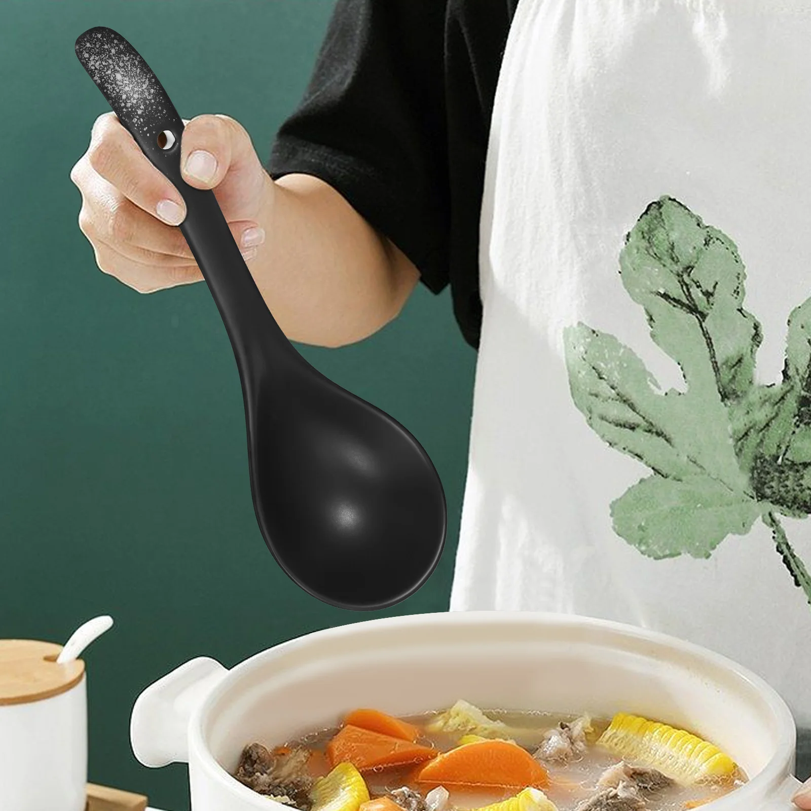 

2Pcs Premium Ceramic Soup Spoons Japanese Inspired Large Ladle with Hanging Hole Smooth Handle for Home Kitchen Izakaya