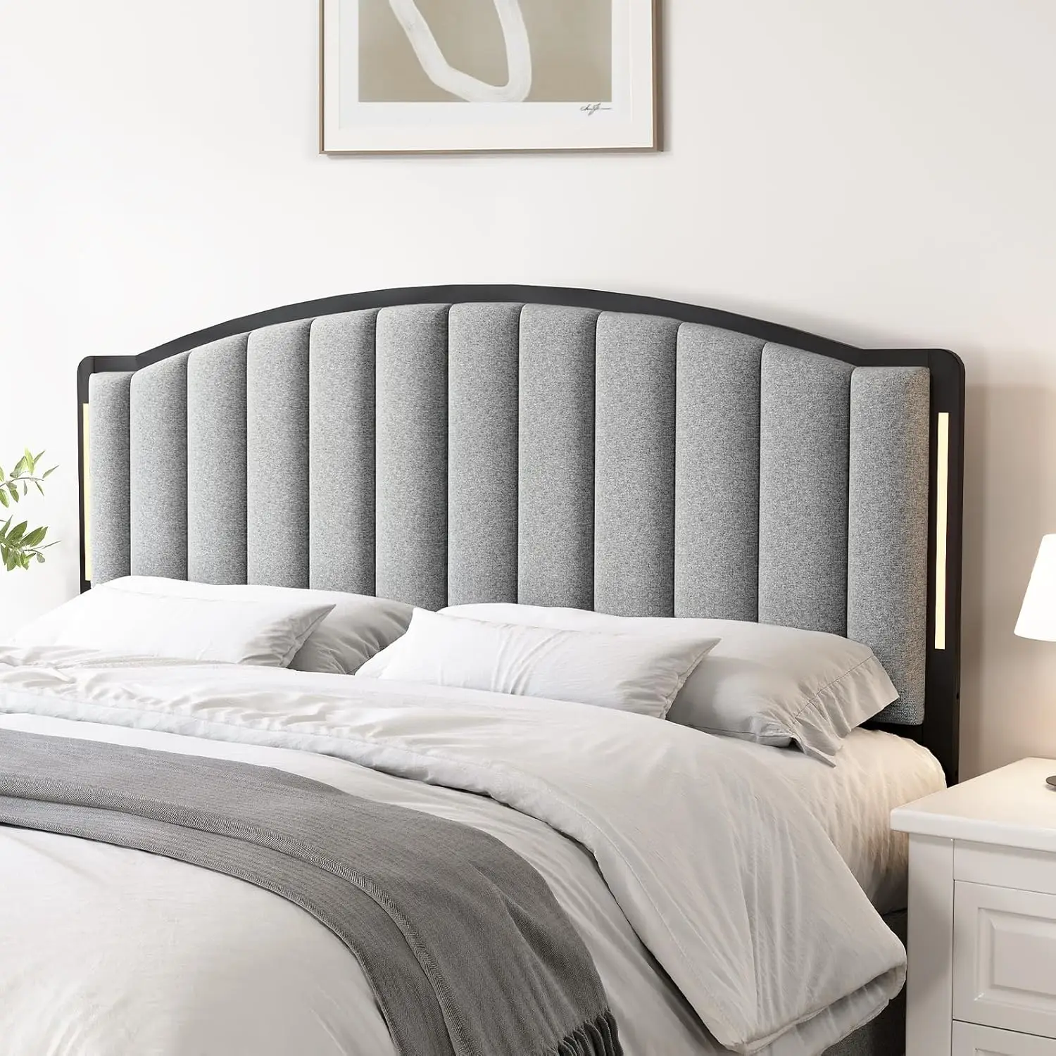 

Headboard for Full Size Bed with LED Lights, Upholstered Vertical Channel Tufting Head Boards, Linen