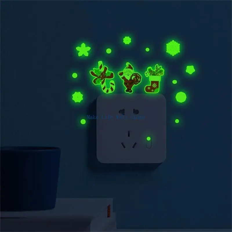 Christmas Theme PVC Sticker Glow Sock Snowmen Wall Living Room Decal