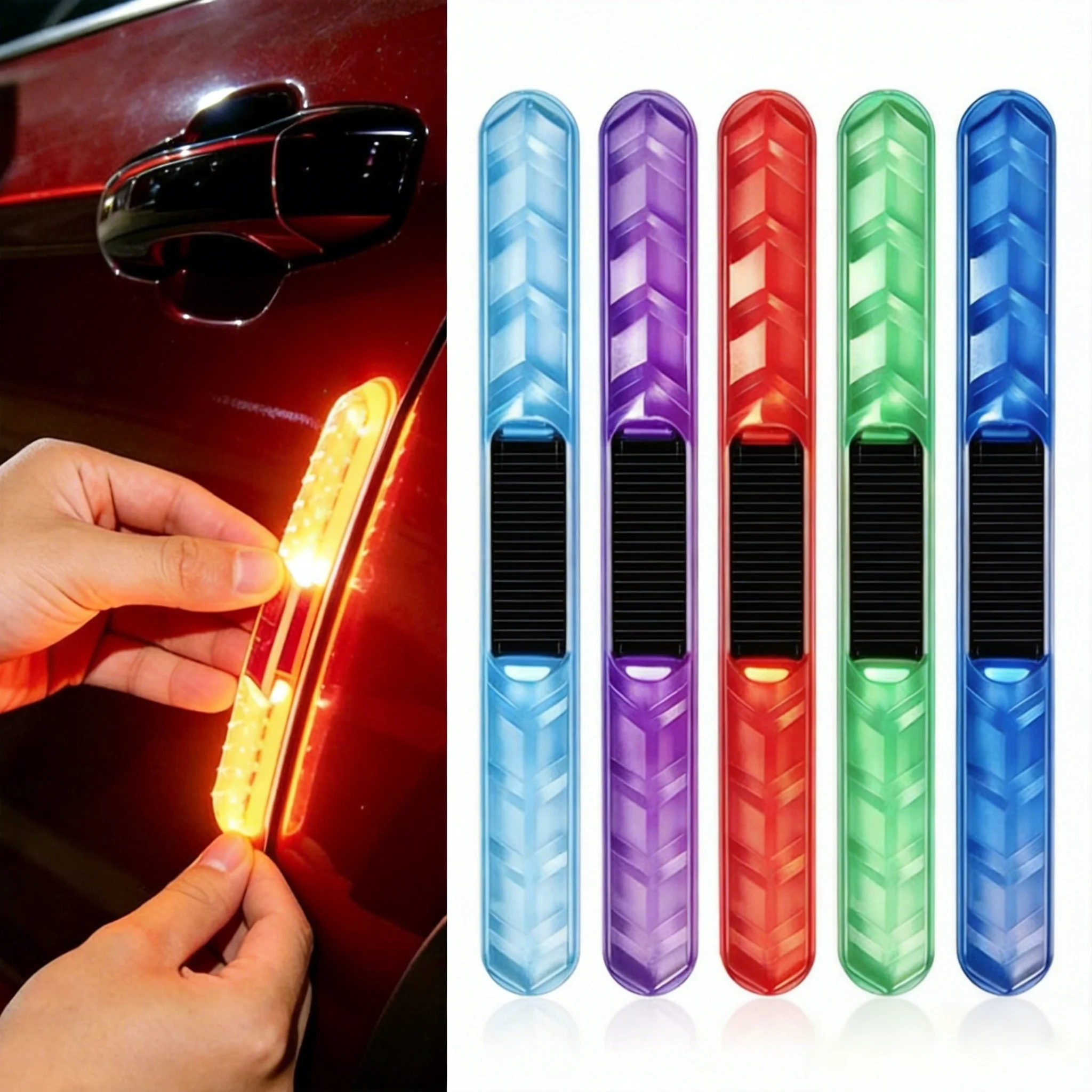 Thickened Solar Car Door LED Warning Light,Waterproof Colorful Flashing Strip,Motorcycle Decorative Lamp for Auto Accessories