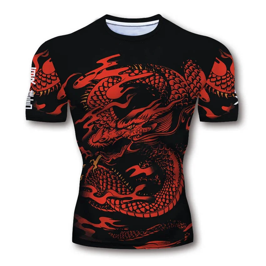 Summer Men\'s T Shirt Casual Short Sleeve Dragon Pattern Print Fashion O-Neck Pullover Street Loose Clothing Oversized Sportshirt