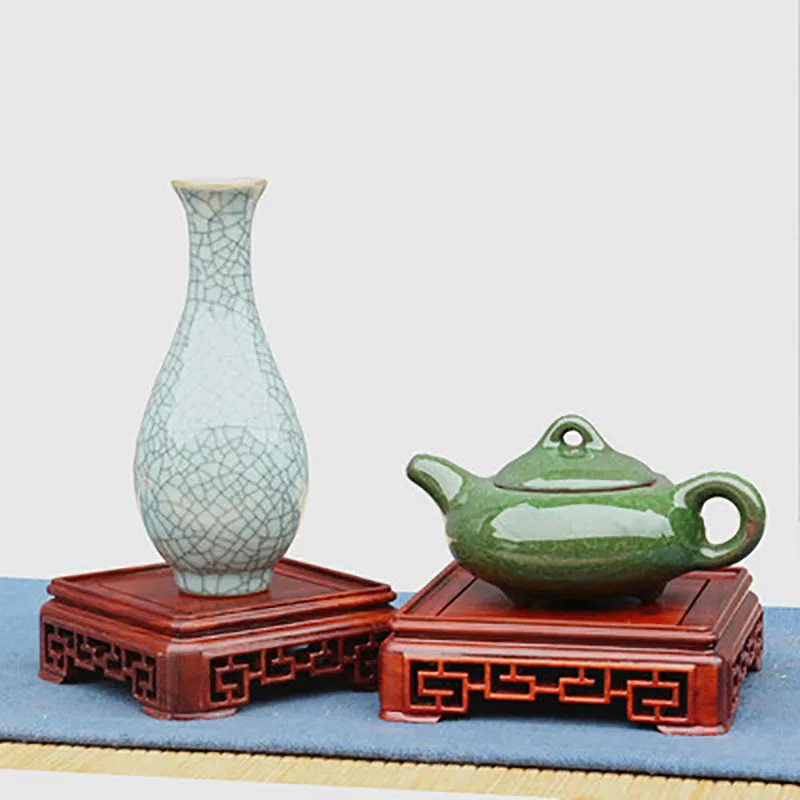 Square Redwood Carve Base Hollow Out Pedestal Nature Redwood Display Shelf Flower Stands Vase Tray Planter Pots